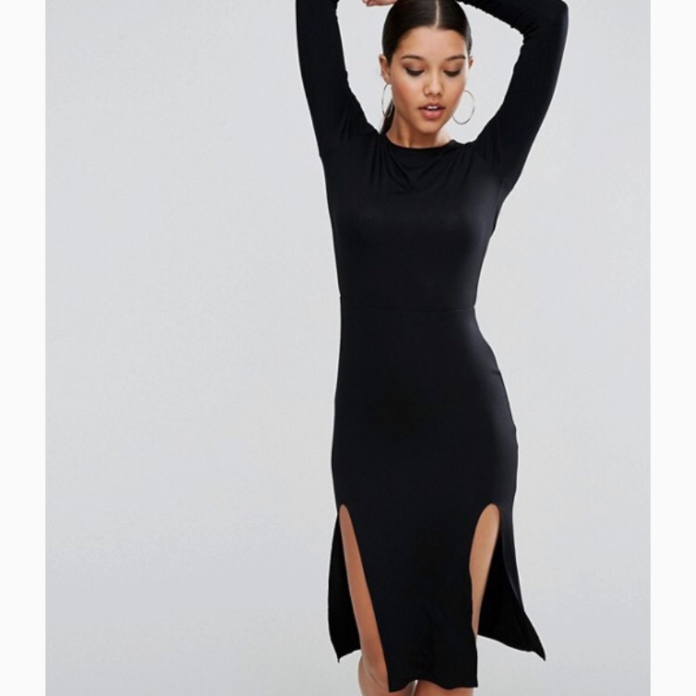 Black midi body on long sleeve dress